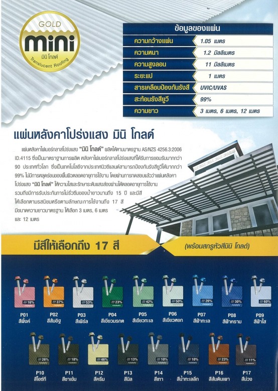 ร้านแผ่นหลังคาโปร่งแสงมินิ โกลด์ ร้านแผ่นหลังคาโปร่งแสงมินิ โกลด์